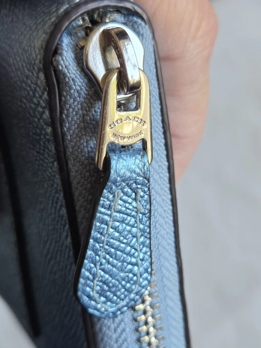 Coach Accordion Zip Wallet in Metallic Blue